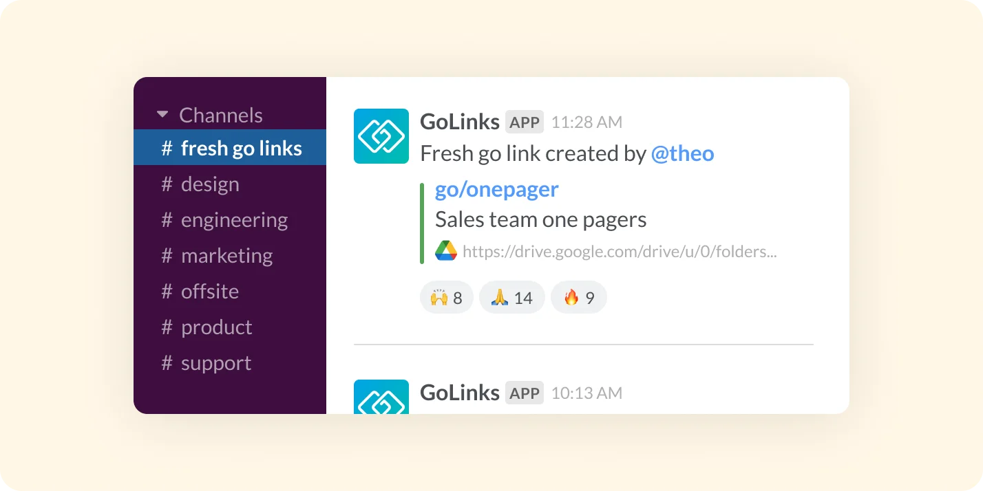 New Go Links® alerts in slack